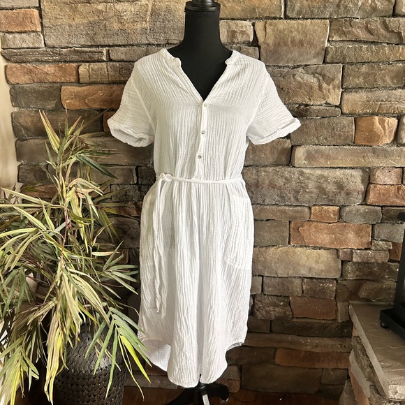 Michael Stars Cecily Crinkle Gauze Collared Dress With Belt | Size S - Picture 2 of 7